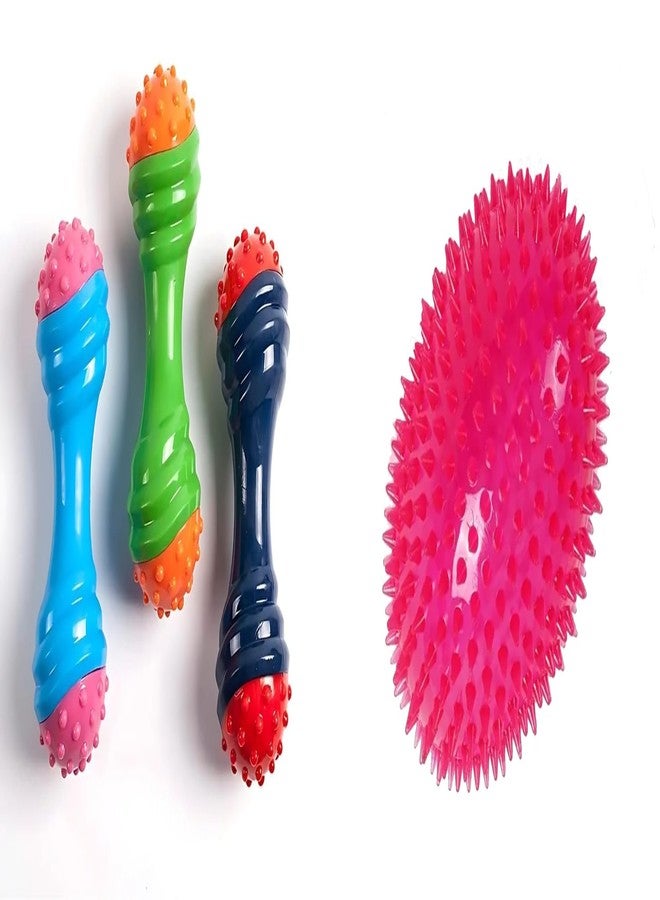 PET FUN Dumbbell Shape Rubber Chew Toy for Dogs | Non-Toxic, Durable & Squeaky LED Spike Rugby Ball Chew Toy for Dogs & Cats | Squeaky Light-Up Pet Toy Combo of 2 - Image 1